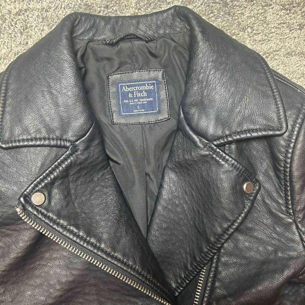 Abercrombie & Fitch Pleather Biker Style Jacket Size Large Lined Zippers - Picture 4 of 8